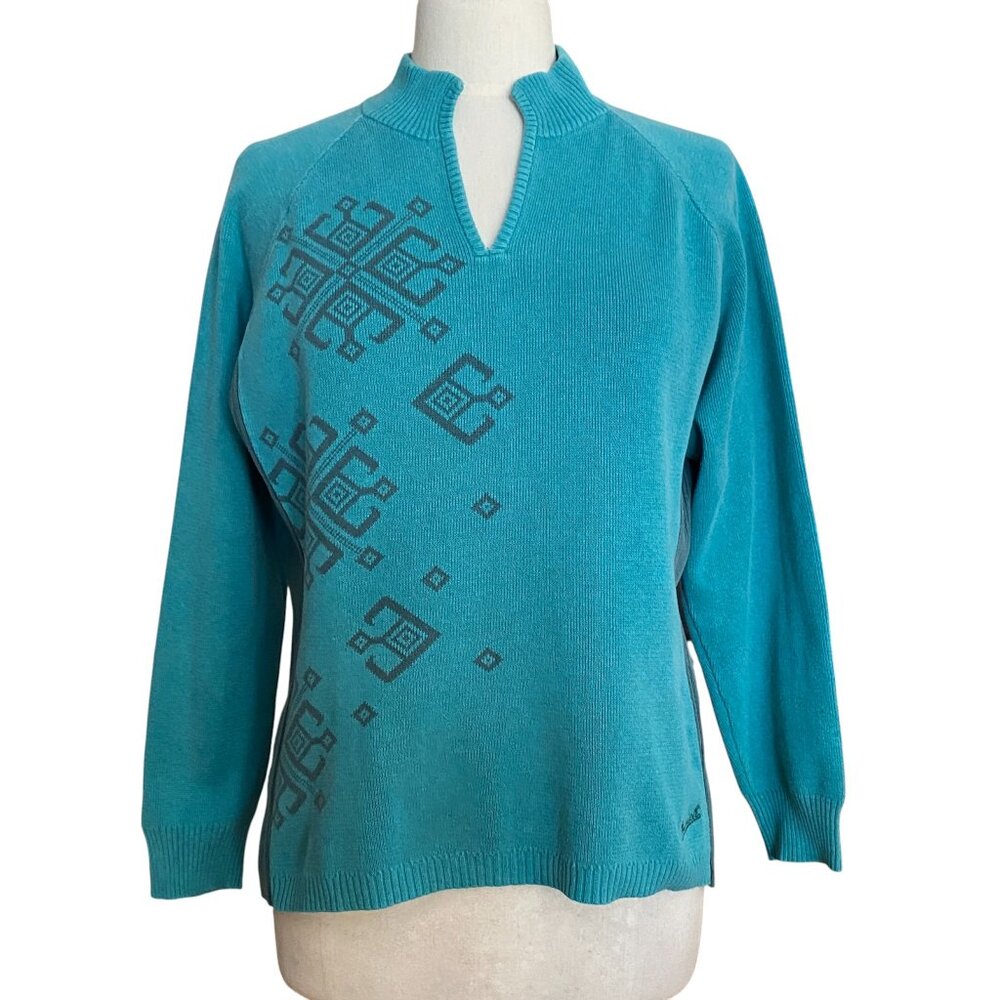 Vintage Woolrich Geometric Snowflake Popover Sweater Sz M Atlantic Blue Nordic